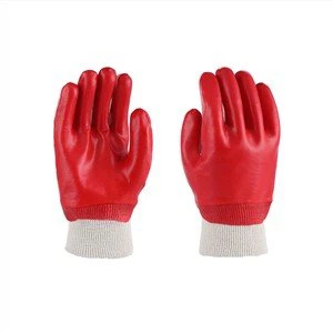 Red PVC Knit Wrist Gloves